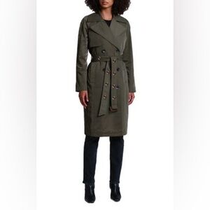 NWT Avec Les Filles Belted Water Resistant Trench Coat in Bay Leaf